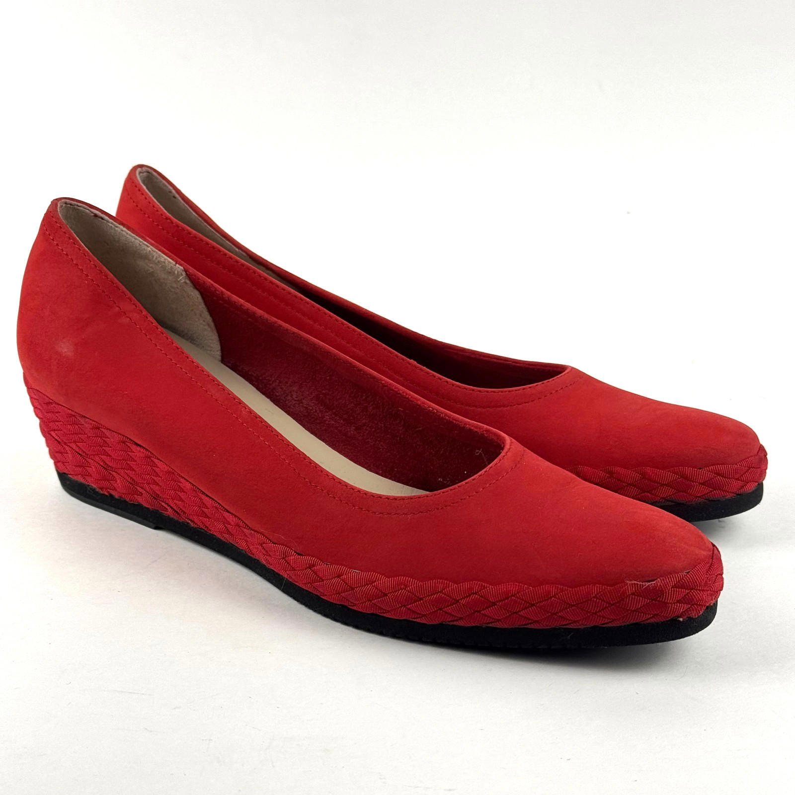 Salvatore Ferragamo Womens 7.5 4a Red Suede Wedge Pumps Dress Shoes Weave